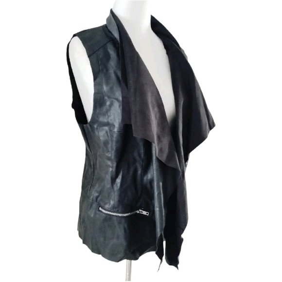 I JEANS BY BUFFALO BLACK LEATHER LOOK VEST SZ L - Picture 2 of 4